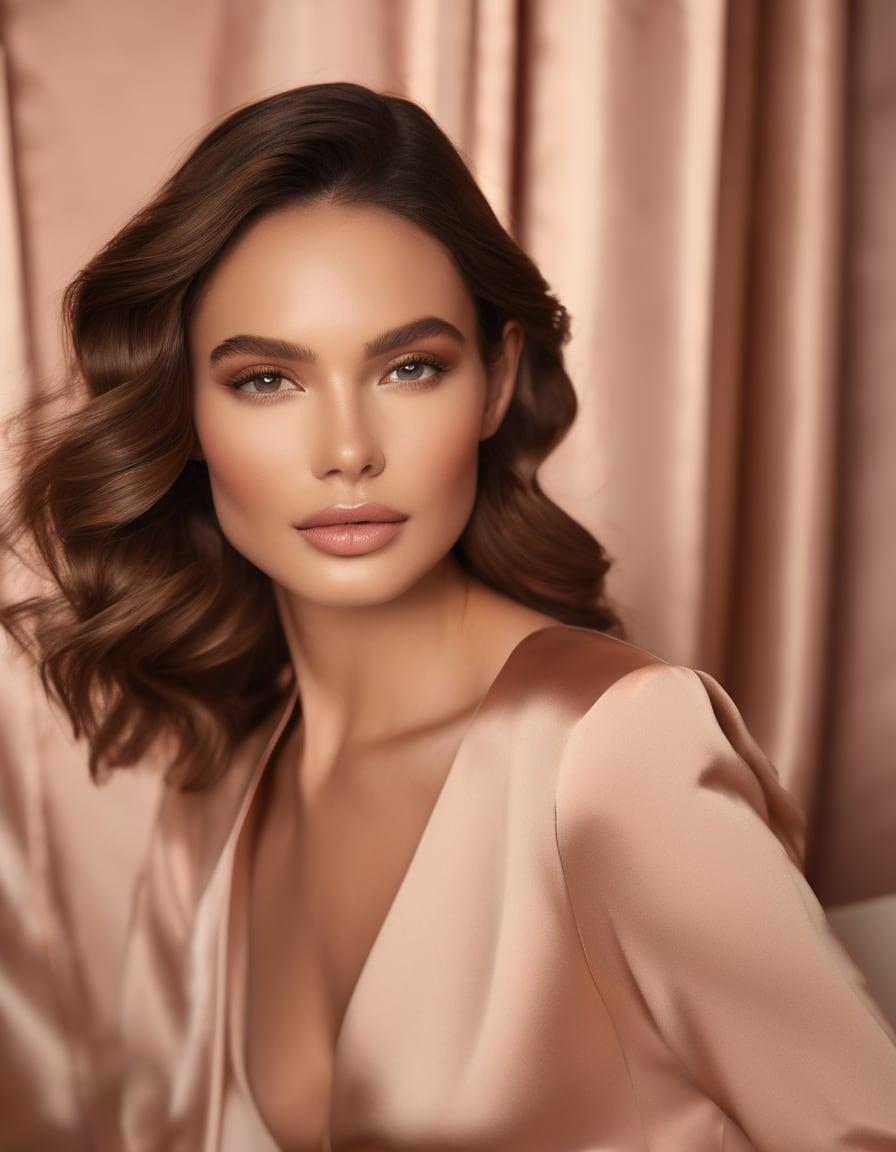 Soft glam makeup with luminous skin, fluttery lashes, and a satin blush top