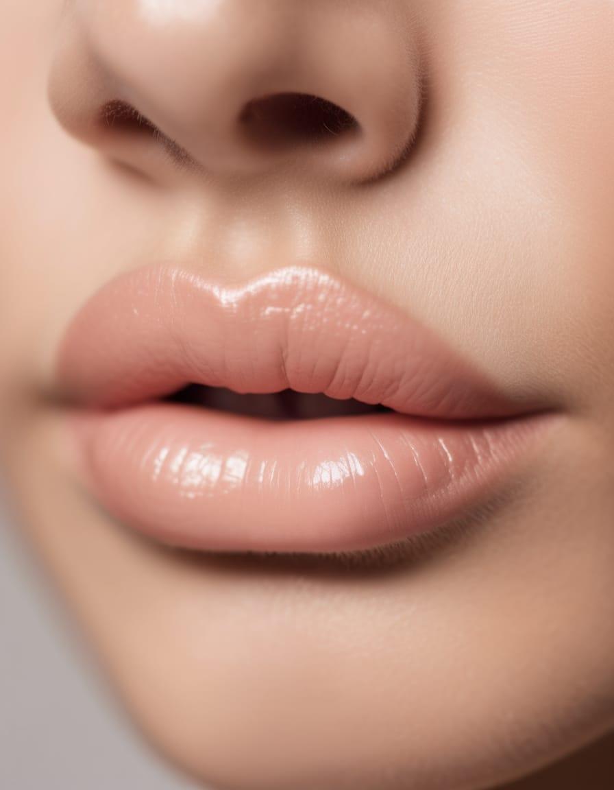 Close-up of softly tinted rose-nude lips
